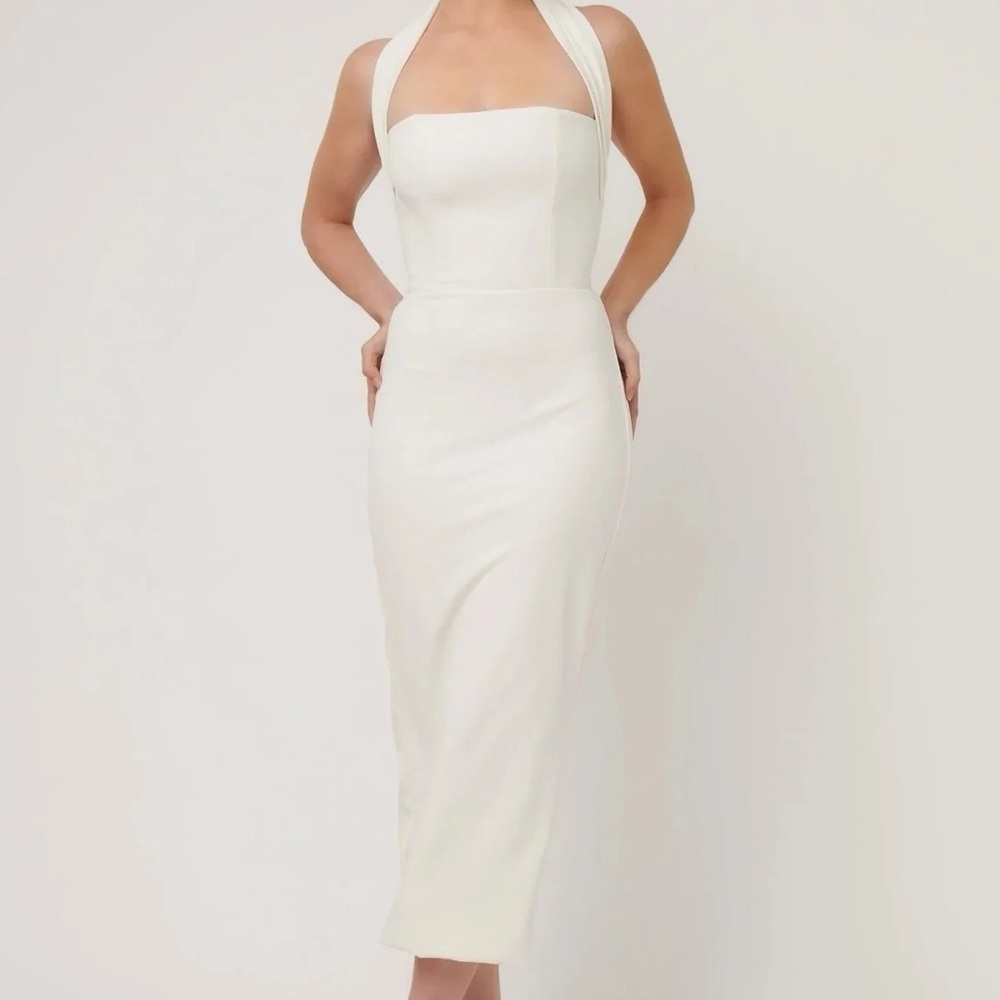 White Halter Midi Dress